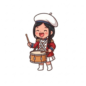 マーチングで太鼓をたたいている子のイラスト